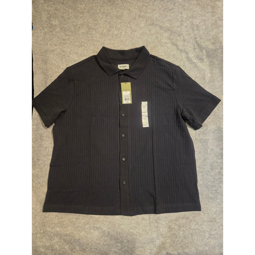 NWT Goodfellow & Co Mens XL Black Ribbed Short Sleeve Button Down Polo Shirt